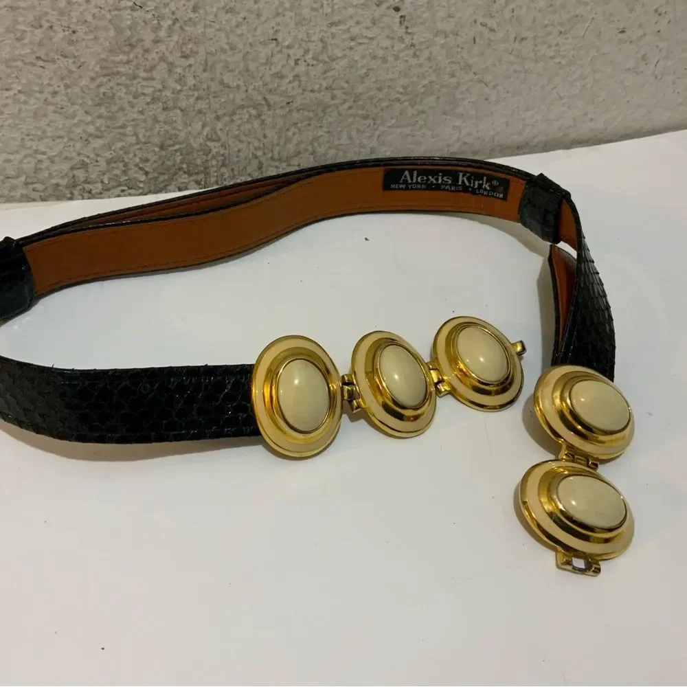Vintage Alexis Kirk Belt Snake Skin Gold Tone Buckle